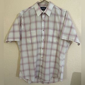 Vintage 80s Men's Plaid Button Shirt Size Large Mervyn’s Polyester Cotton Camp